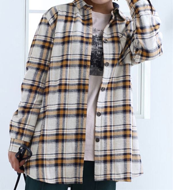 BELLUNA（ベルーナ）の「裏フリース素材チェック柄シャツジャケット（シャツ）」｜モノトーン系