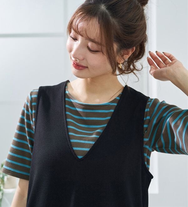 BELLUNA（ベルーナ）の「＜＆ｃｏｃｏｃｈｉ＞ハピネスコットン１００％なめらかボーダープルオーバー（カットソー）」｜詳細画像