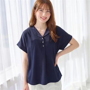 alotta（アロッタ）の「衿デザイン大人上品とろみブラウス（ブラウス）」｜ネイビー