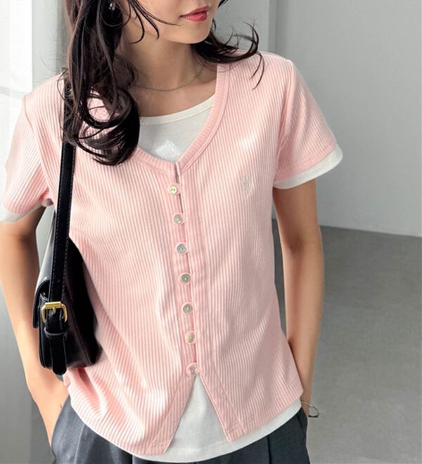 RANAN（ラナン）の「＜U.S.POLO ASSN.＞バイカラーレイヤード風カットソーTシャツ（カットソー）」｜ピンク系