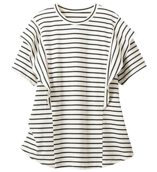 ルフラン（ルフラン）の「ちょい洒落＊ラッフルショルダーＴシャツ（Tシャツ）」｜ボーダー