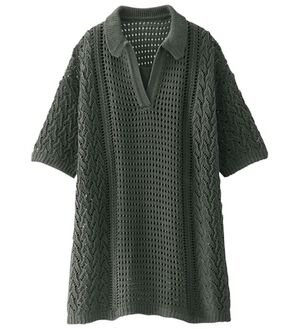 BELLUNA（ベルーナ）の「上品な透け感衿付サマーニット（ニット・セーター）」｜チャコール