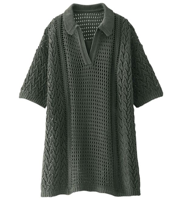 BELLUNA（ベルーナ）の「上品な透け感衿付サマーニット（ニット・セーター）」｜チャコール