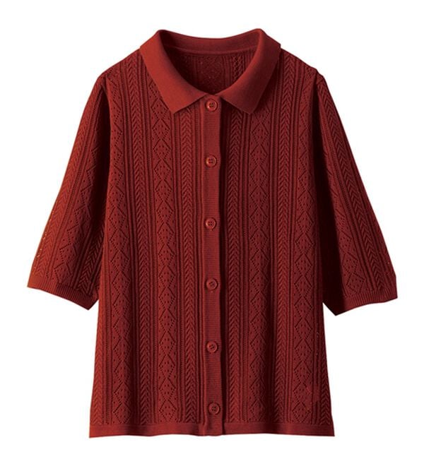 BELLUNA（ベルーナ）の「衿付き透かし編みニットカーディガン（ニットカーディガン）」｜詳細画像