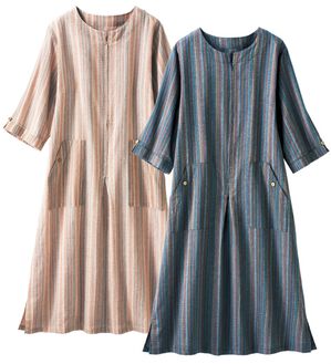 「さらり綿１００％しじら織調ワンピース（パジャマ・ルームウェア）」｜詳細画像