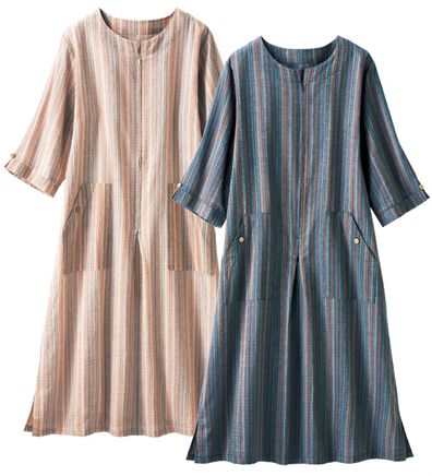 「さらり綿１００％しじら織調ワンピース（パジャマ・ルームウェア）」