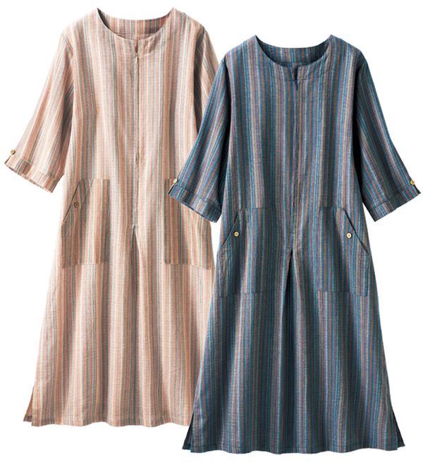 「さらり綿１００％しじら織調ワンピース（パジャマ・ルームウェア）」｜詳細画像