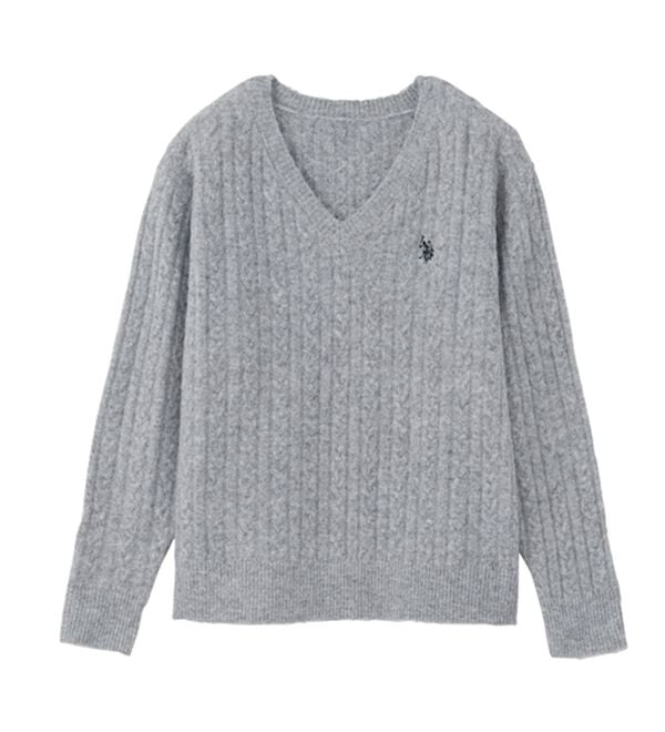 RANAN（ラナン）の「＜U.S.POLO ASSN.＞ワンポイントケーブルVネックニット（ニット・セーター）」｜詳細画像