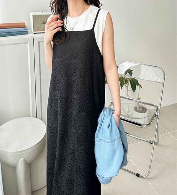 GeeRA（ジーラ）の「前後２ＷＡＹパネルレースキャミワンピース（その他ワンピース）」｜詳細画像