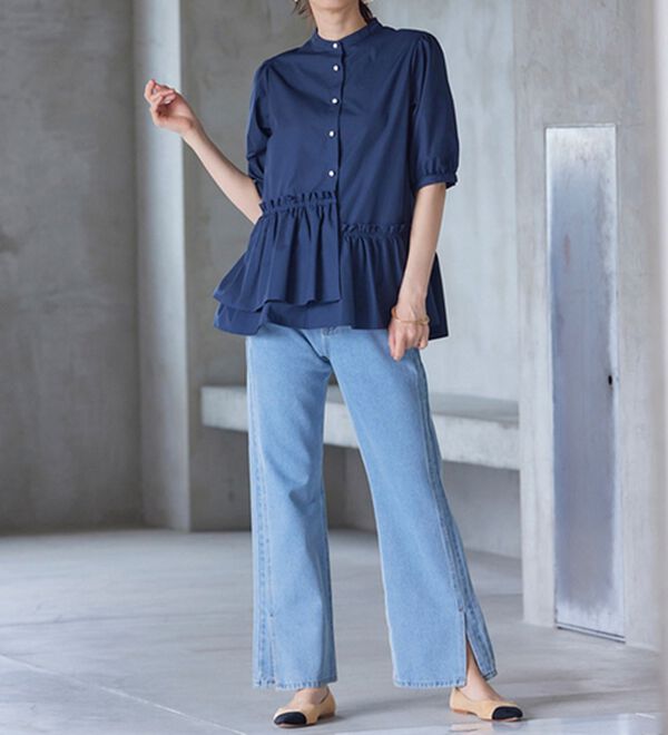 RANAN（ラナン）の「５分袖ペプラムギャザーブラウス（ブラウス）」｜詳細画像