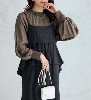 BELLUNA（ベルーナ）の「Ｔシャツ感覚なのにきちんとブラウス見え！カットジョーゼットプルオーバー（ブラウス）」｜モカ