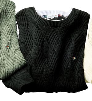 「＜アーノルド　パーマー＞綿１００％立体編レイヤードセーター（メンズニット・セーター）」｜ブラック