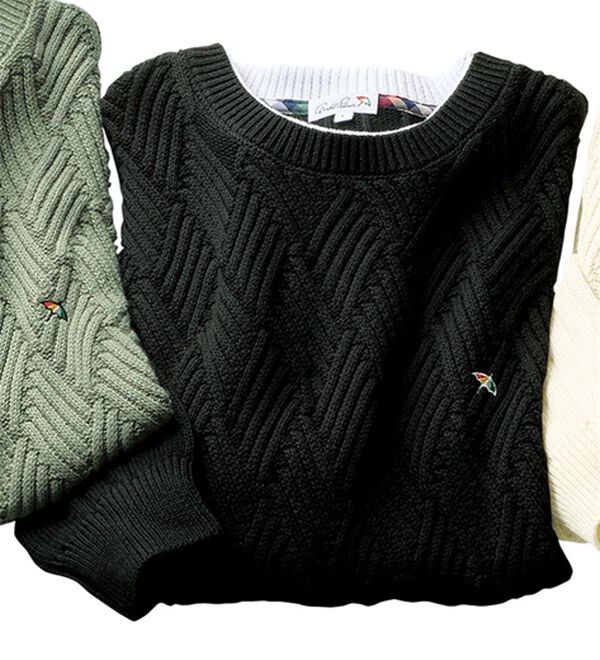 「＜アーノルド　パーマー＞綿１００％立体編レイヤードセーター（メンズニット・セーター）」｜ブラック