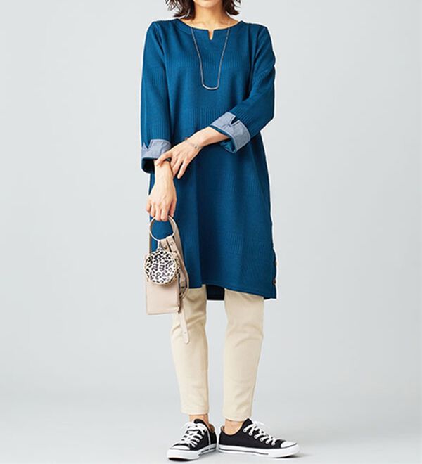 BELLUNA（ベルーナ）の「ボタン使いボーダージャカードワンピース（その他ワンピース）」｜詳細画像