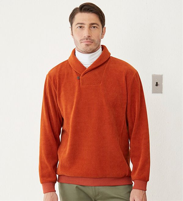 「＜コムルヴァン・オム＞柔らか素材の首元暖か衿トレーナー（メンズトレーナー）」｜詳細画像