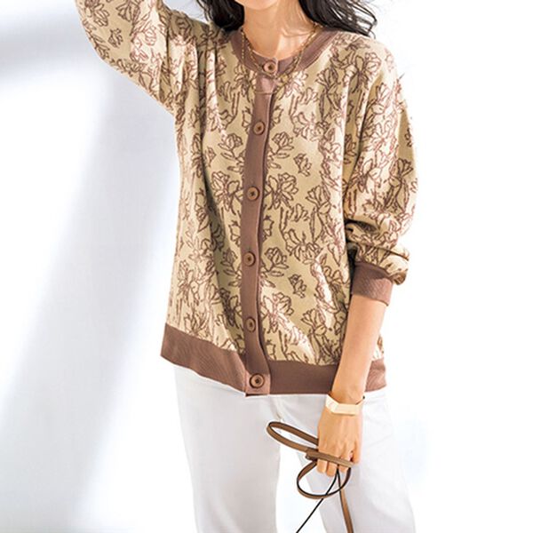 BELLUNA（ベルーナ）の「花柄ジャカードボタン使いカーディガン（ニットカーディガン）」｜詳細画像