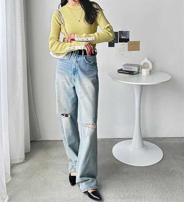 GeeRA（ジーラ）の「袖口ボタン配色ハイネックリブニット（ニット・セーター）」｜詳細画像