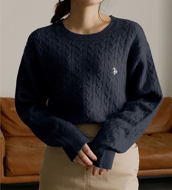 RANAN（ラナン）の「＜U.S.POLO ASSN.ユーエスポロアッスン＞ ワンポイントケーブルニット（ニット・セーター）」｜ネイビー