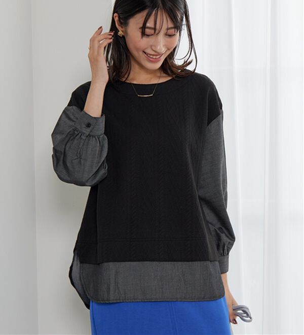 BELLUNA（ベルーナ）の「ケーブル×デニム切替チュニック（チュニック）」｜詳細画像