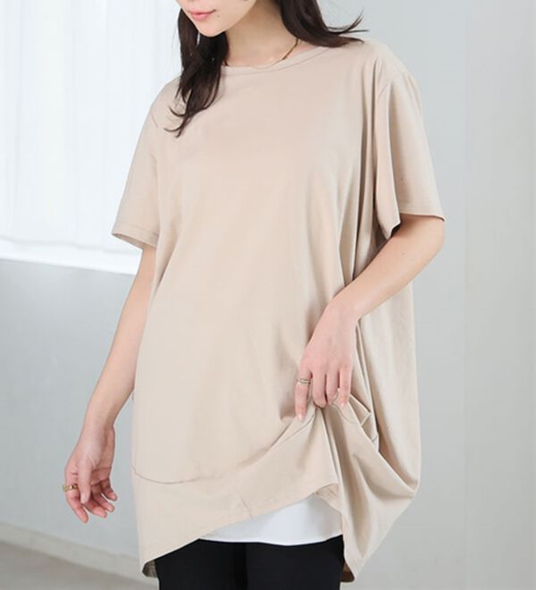 A HAPPY MARILYN（アハッピーマリリン）の「【Ｍ～８Ｌ】選べる袖！コク－ンシルエットチュニック（チュニック）」｜グレージュ