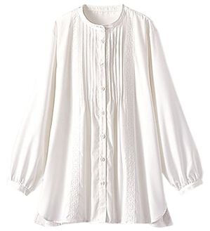BELLUNA（ベルーナ）の「ピンタック＆華やかレースシャツチュニック（チュニック）」｜オフ白