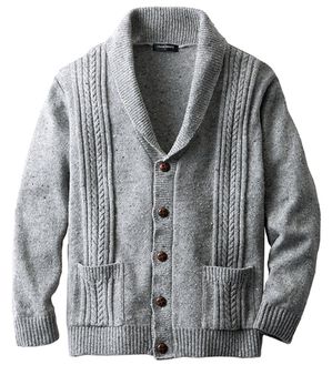 「日本製　素敵な色彩杢調ショールカラーカーディガン（メンズカーディガン）」｜グレー