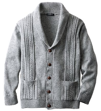 「日本製　素敵な色彩杢調ショールカラーカーディガン（メンズカーディガン）」