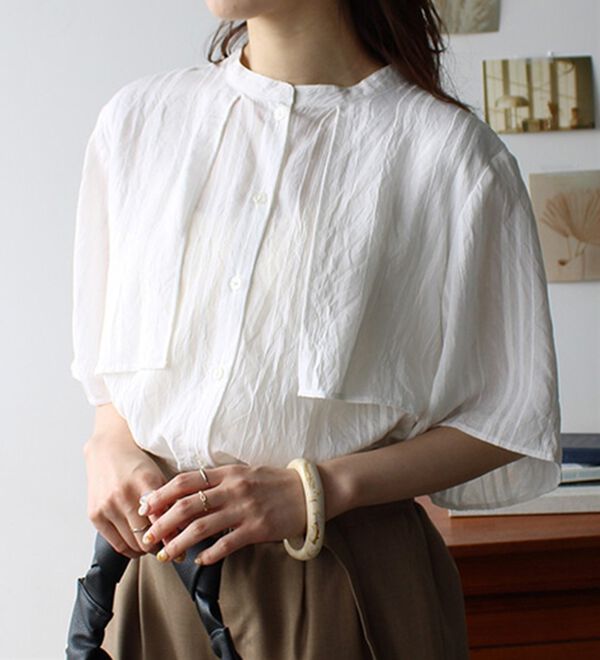 GeeRA（ジーラ）の「バンドカラーシアーストライプシャツ（シャツ）」｜詳細画像