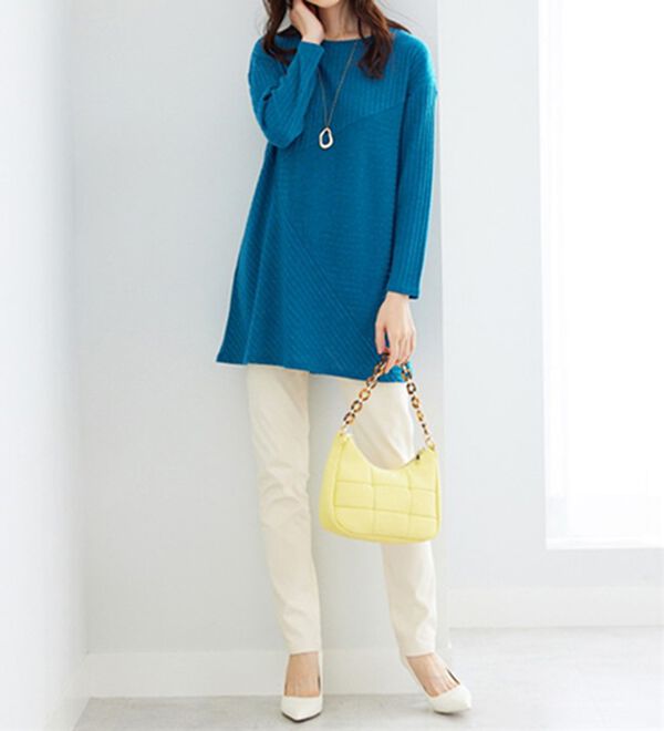 BELLUNA（ベルーナ）の「杢調テレコ素材切替デザインチュニック（チュニック）」｜詳細画像