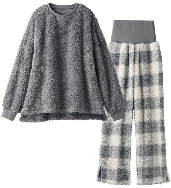 YU'NOW（ユナウ）の「【上下２点セット】モールニット風ハラマキパジャマ（パジャマ・ルームウェア）」｜チャコールグレー