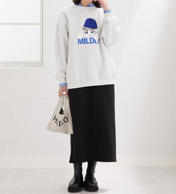 BELLUNA（ベルーナ）の「ニット帽ネコ裏起毛プルオーバー（カットソー）」｜詳細画像