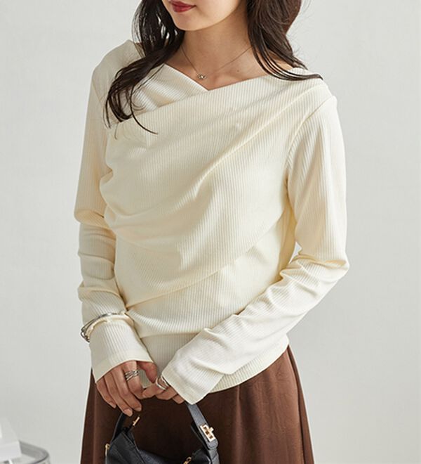 RANAN（ラナン）の「【新色追加】上品ドレープリブロングＴシャツ（カットソー）」｜詳細画像