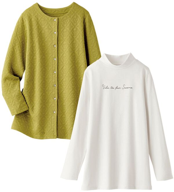 BELLUNA（ベルーナ）の「ふくれジャカードカーデ&times;ロゴＴアンサンブル（アンサンブル）」｜詳細画像