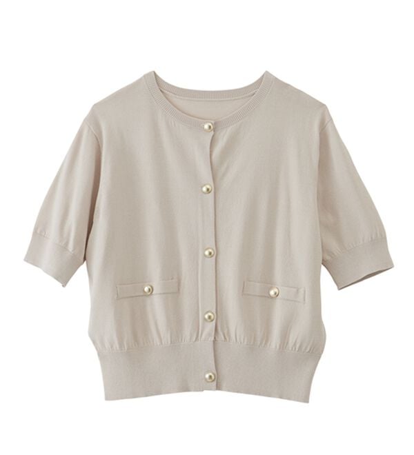 RANAN（ラナン）の「ゴールド調ボタン5分袖ニットカーデ（ニットカーディガン）」｜詳細画像