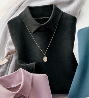 ルフラン（ルフラン）の「柔らかコットン衿付プルオーバー（カットソー）」｜チャコール