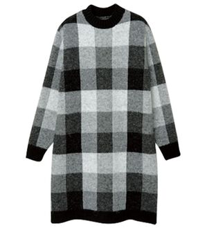 RANAN（ラナン）の「チェック柄ロング丈ニット（チュニック）」｜ブラック系