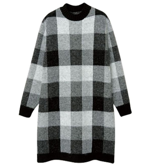 RANAN（ラナン）の「チェック柄ロング丈ニット（チュニック）」｜ブラック系