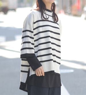 「【Ｌ～６Ｌ】重ね着を楽しむレイヤード専用ニットプルオーバー（ニット・セーター）」｜ｵﾌ&times;ﾌﾞﾗｯｸ(ﾀｸﾞｵﾌﾎﾜｲﾄ)