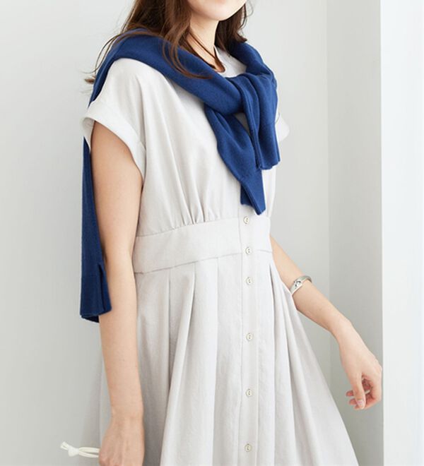 BELLUNA（ベルーナ）の「箔プリント麻調グリッターワンピース（その他ワンピース）」｜ライトグレー