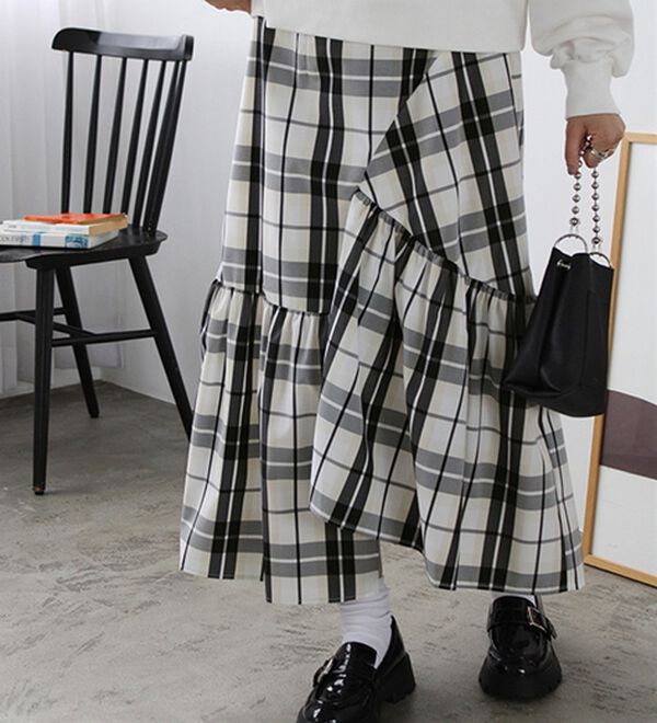 チェック柄イレヘムロングスカート - ベルーナ【公式】 
