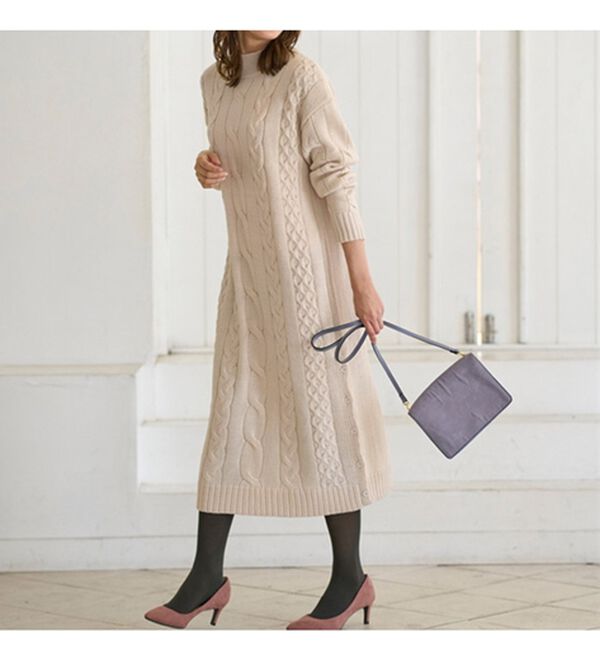 BELLUNA（ベルーナ）の「ケーブル柄ロング丈ニットワンピース（ニットワンピース）」｜詳細画像