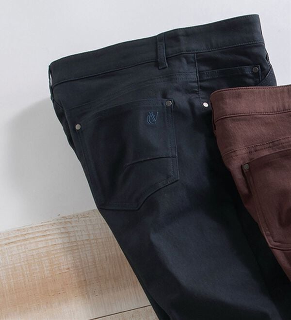 「＜コムルヴァン・オム＞すっきりストレッチ配色チノパンツ（メンズフルレングスパンツ）」｜ネイビー&times;ブルー