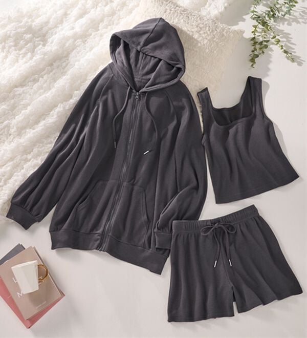 YU'NOW（ユナウ）の「ワッフルルームウェア３点セット（パジャマ・ルームウェア）」｜詳細画像