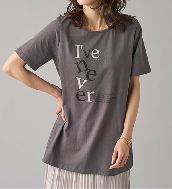 BELLUNA（ベルーナ）の「ひんやリッチコットン大人のプリントロング丈Ｔシャツ（カットソー）」｜詳細画像