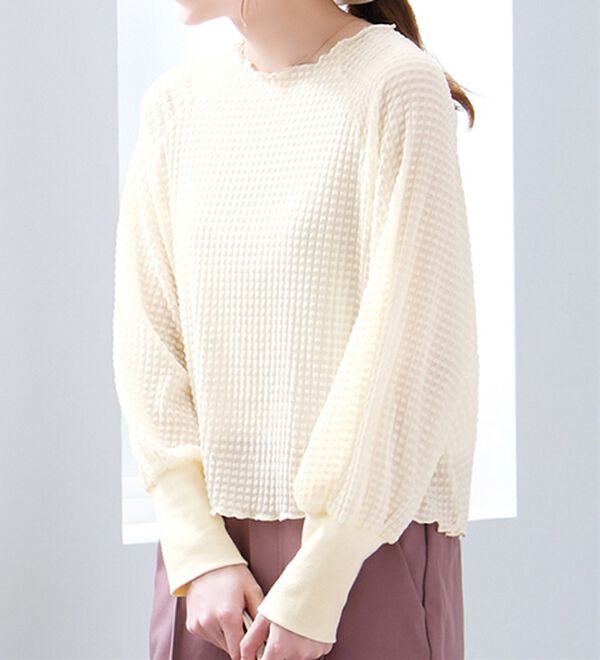alotta（アロッタ）の「シアージャカードパフ袖プルオーバー（カットソー）」｜アイボリー