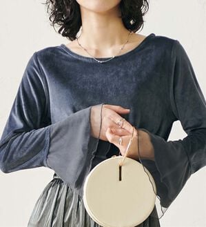 RANAN（ラナン）の「フレアーチュール袖ベロアプルオーバー（カットソー）」｜グレー
