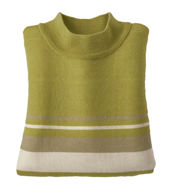 BELLUNA（ベルーナ）の「洗える！メリノウール１００％ハイネックセーター（ニット・セーター）」｜ライム系ボーダー