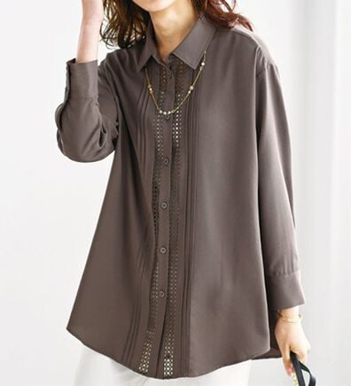 BELLUNA（ベルーナ）の「とろみ素材レース使いシャツチュニック（チュニック）」