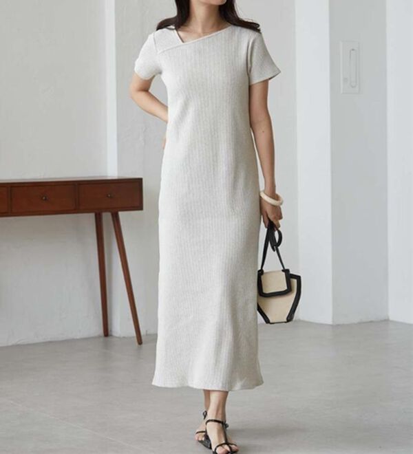 RANAN（ラナン）の「アシメネックハーフスリーブリブワンピース（その他ワンピース）」｜詳細画像