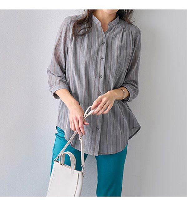 BELLUNA（ベルーナ）の「ストライプ柄スキッパーブラウス（ブラウス）」｜詳細画像